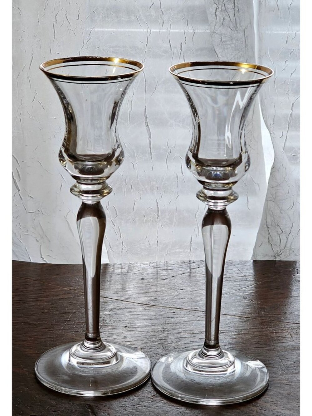 2 Mikasa Jamestown Gold Candle holders 8" shiny gold rim elegant fine crystal gl